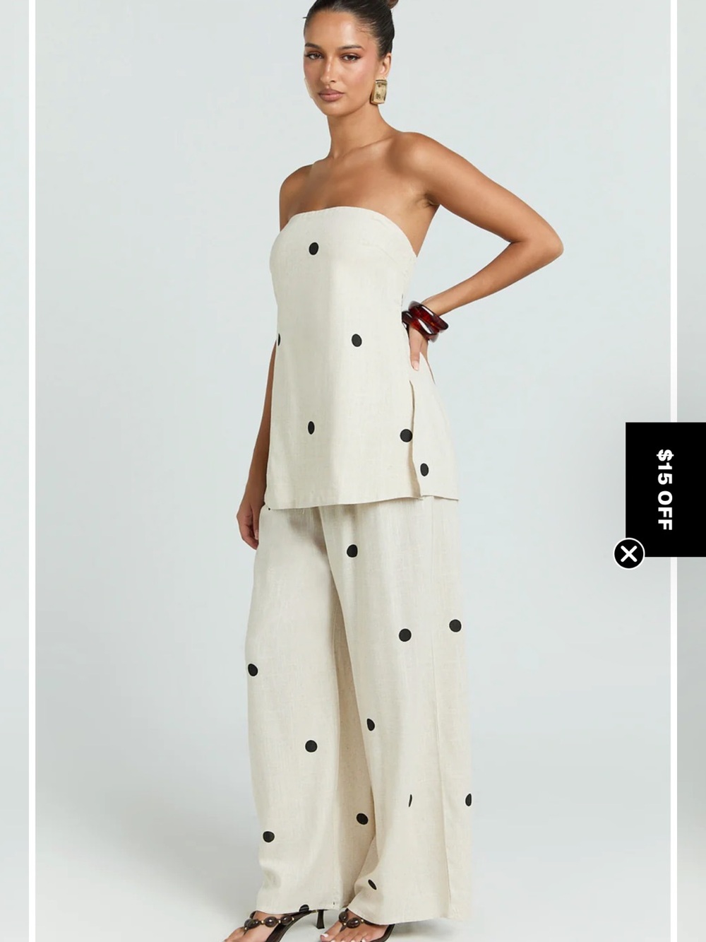 NWOT Showpo Beige Polka Dot Two-Piece Pant Set - Picture 2 of 8